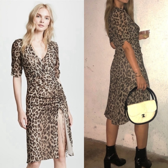 Nicholas Tea Midi Dress Leopard Print with Slit XS - Picture 2 of 8